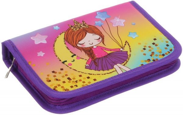 Пенал школьный на замке 21x13,5x4 см Принцесса-мечтательница фиолетовый с рисунком