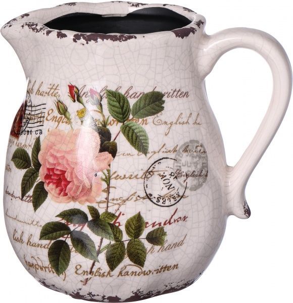 Кашпо керамическое кувшин Роза фигурный бежевый с рисунком (H080-116-2) 