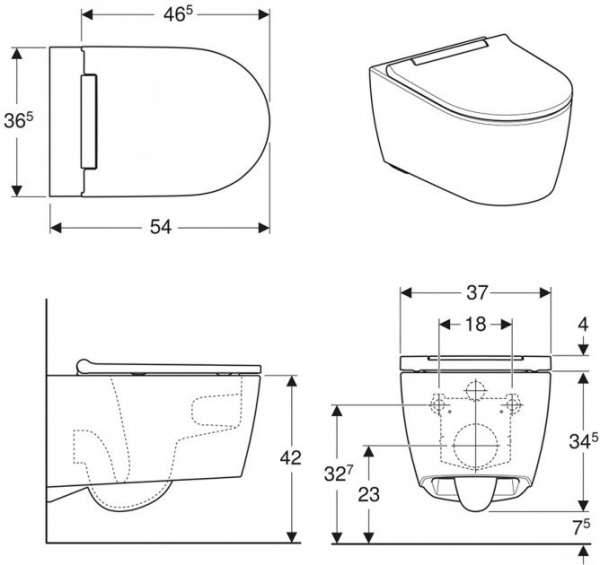 Унитаз подвесной Geberit ONE TurboFlush SLIM 500.202.01.1 SLIM soft-close 500.202.01.1
