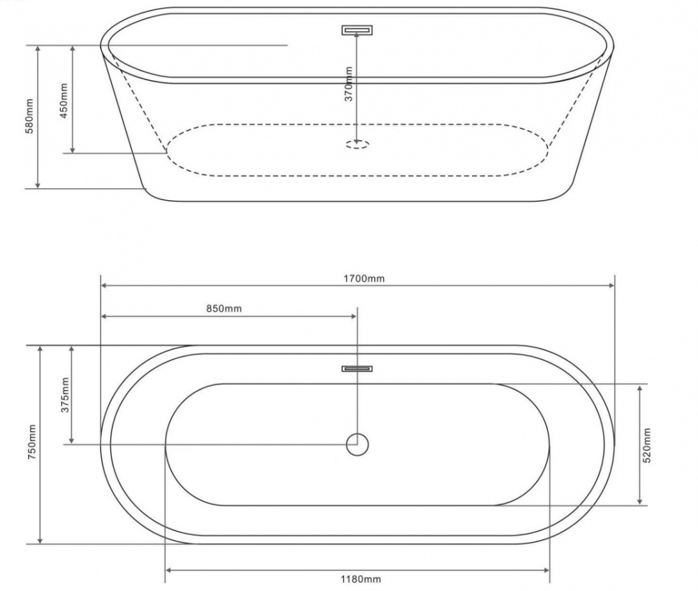 Ванна акрилова EGO WAVE окремостояча MS-03B чорний 170х75 см