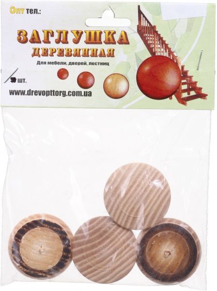 Заглушка деревянная сосна 28 мм 4 шт. 