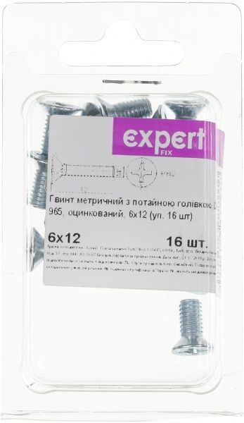 Винт метрический ЦБ DIN965 6x12 мм 16 шт Expert Fix