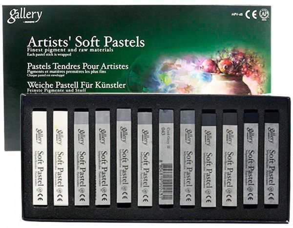 Пастель суха Сірий професійна, м'яка Mungyo 94100611 12 кольорів