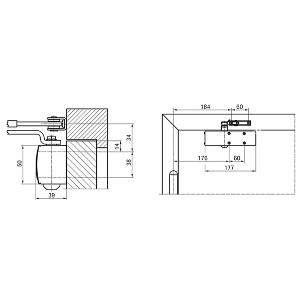 Доводчик дверной Geze TS 1500 с коленной тягой серебряный 80 кг