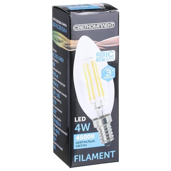 Лампа светодиодная Светкомплект Fil FLC35 4 Вт E14 4500 К 220 В прозрачная 