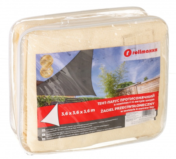 Тент-парус треугольник 3,6x3,6x3,6 м белый 