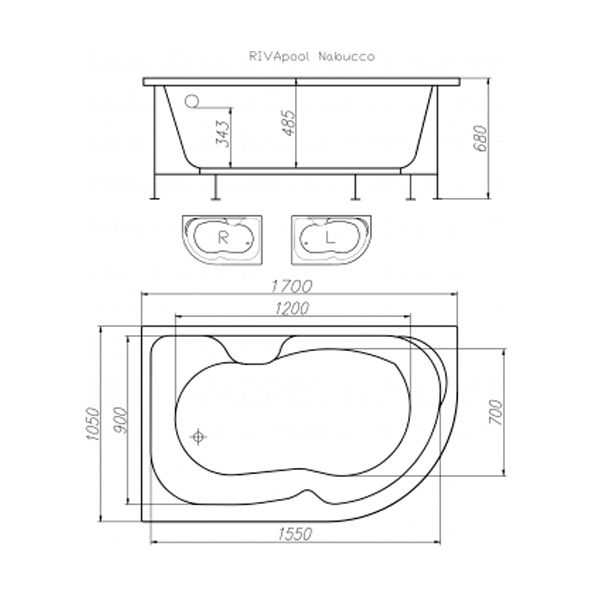 Ванна акриловая Riva Nabucco R 170x105