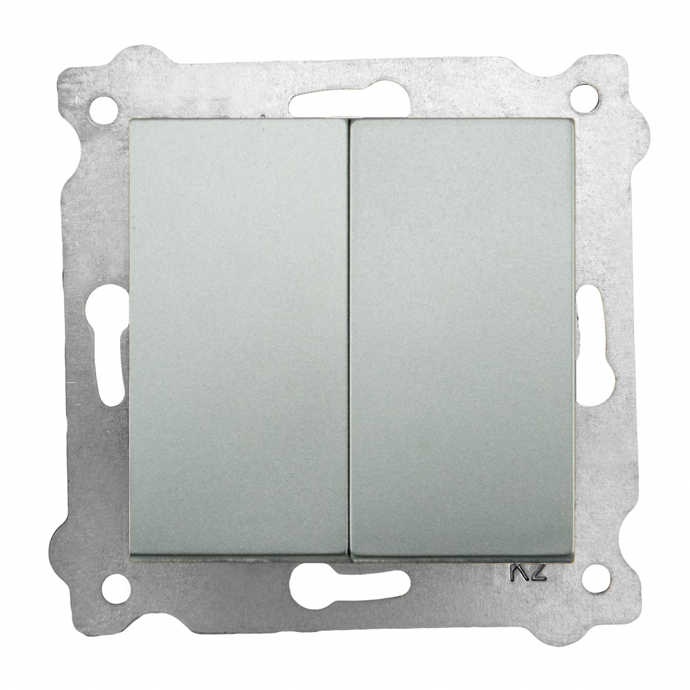 Вимикач кнопковий двоклавішний EXEN Karell без підсвітки срібло 290-001002-202