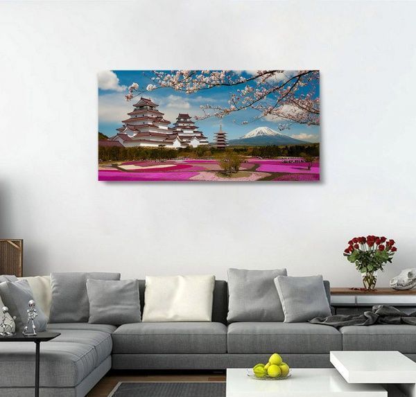 Репродукция Ветка сакуры на фоне пагоды 96x48 см i_96x48_00067 