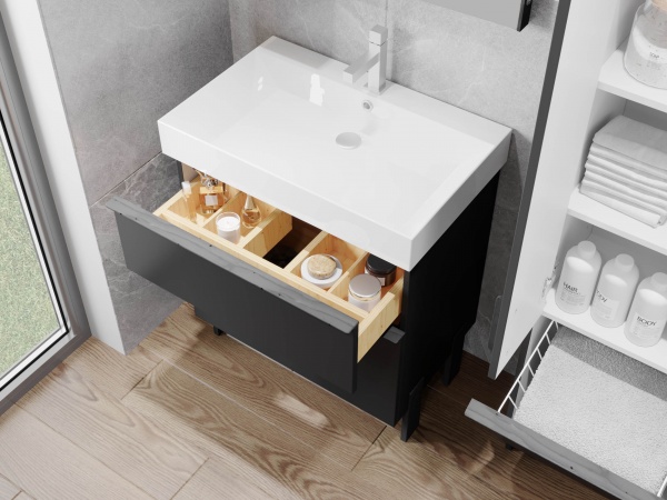 Тумба напольная ЮВЕНТА Manhattan - 70 черный с умывальником Stance-70