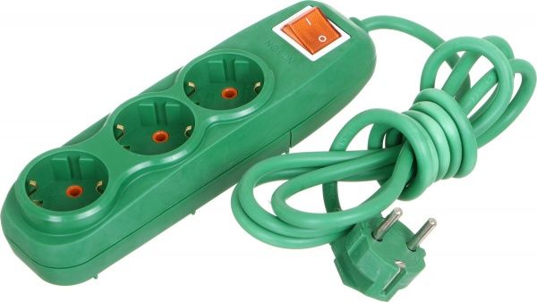Комплект Nilson подовжувач + трійник із заземленням 3 гн. зелений 2 м 