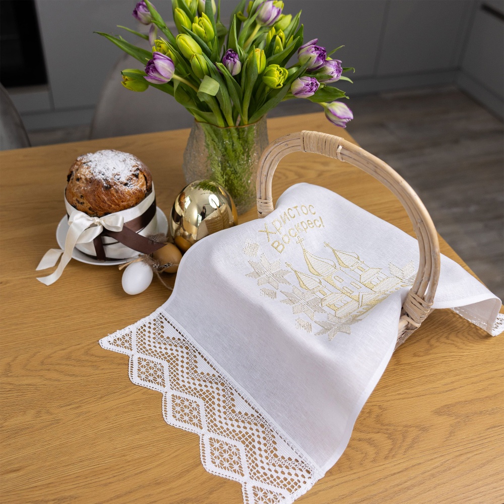 Полотенце пасхальное 694-25/09 32x70 см Эдельвика белый