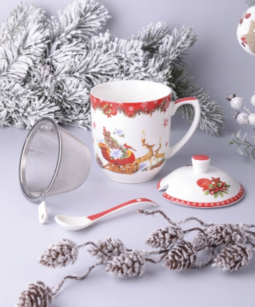 Чашка з заварником Новорічна колекція 300 мл 985-080 Lefard