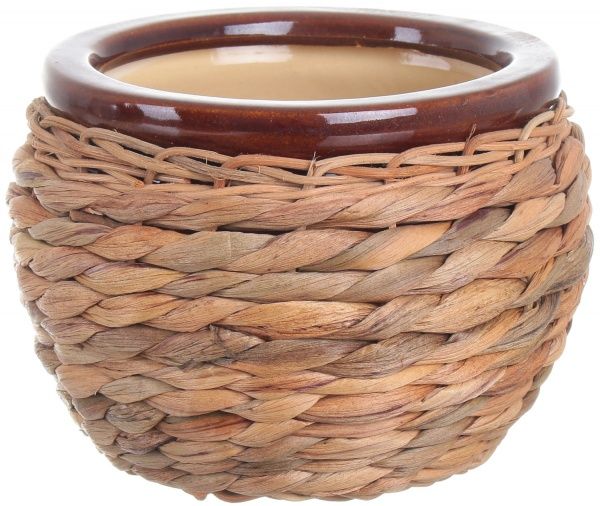 Горщик Viet Thanh Ceramic з блюдцем плетений 16х13 см VT.10891-3 круглий бежевий 