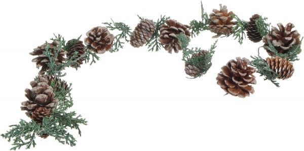 Декорация новогодняя Гирлянда с шишками и ягодами заснеженная 100 см EPI-C6155784