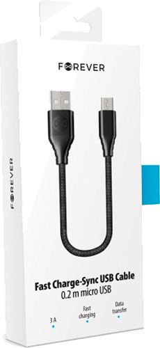 Кабель Forever Core USB - microUSB 3A 0,2 м чорний (5900495777614) 