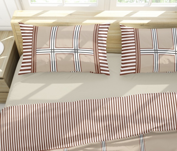 Комплект постельного белья Клетка большая 1,5 бежевый с белым Rigel 