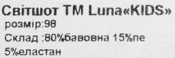 Світшот Luna Kids 5 р.98 м'ятний 
