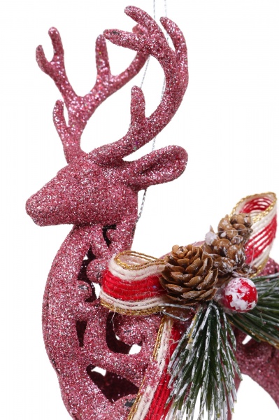 Декоративна підвіска Олень з декором 17 см HFF2023P рожевий