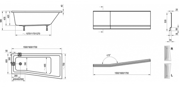 Панель для ванны фронтальная Ravak BeHappy II 150 R