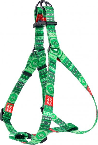 Шлея WAUDOG Nylon с рисунком Этно зеленый (ширина 15 мм, довжина 40-55 см)