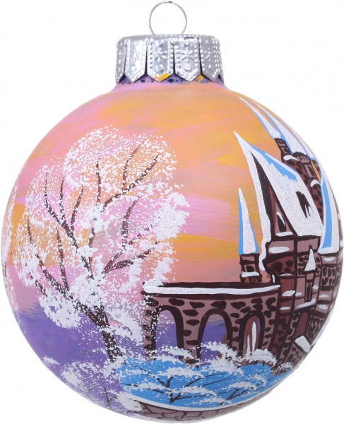 Шар новогодний зимние краски ручной работы стеклянный d 100 мм черный