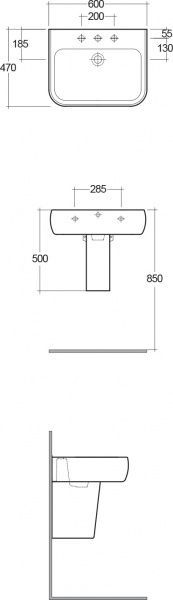 Умивальник R.A.K. Metropolitan MP0801AWHA з полуп'єдесталом MS0103AWHA