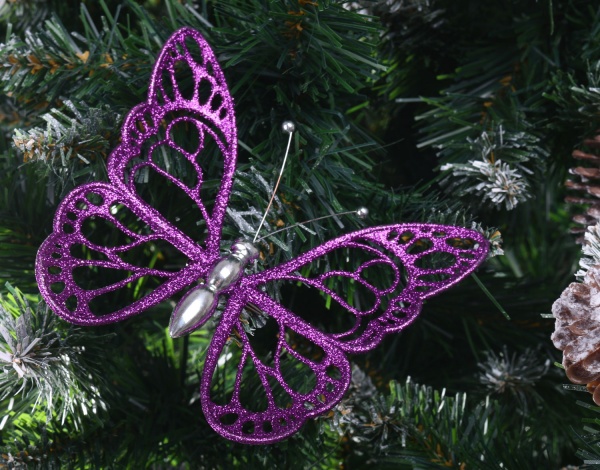 Прикраса новорічна Метелик малий 12х14 см фіолетовий
