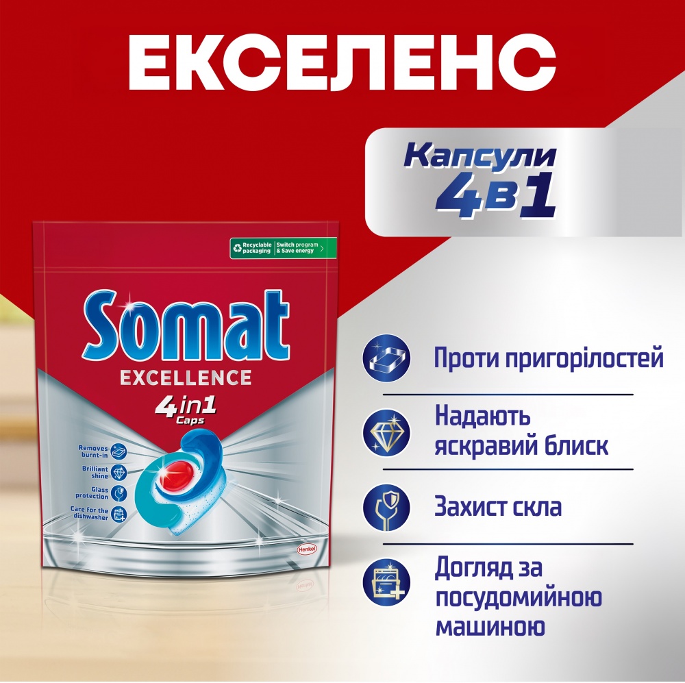 Капсулы для посудомоечных машин Somat Excellence 4-в-1 НОВИНКА 88 шт.
