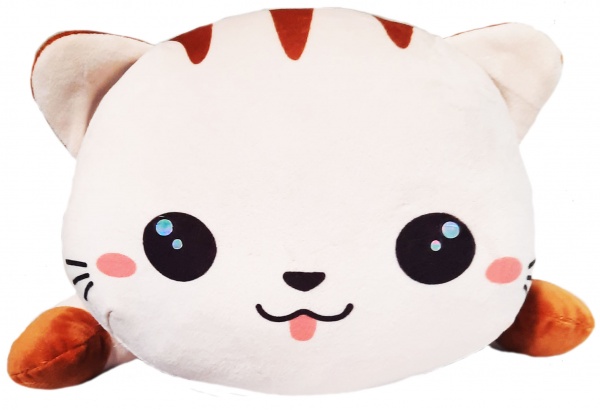 Мягкая игрушка Анна Котенок лежащий с полосками на спине 60 см бежевый