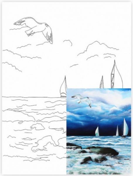 Полотно на картоні з контуром Морські пейзажі №6 Rosa Start 