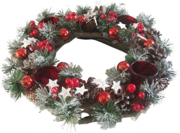 Вінок-свічник з хвоєю, шишками, кульками та зірками d380 мм EPI-F15742-2M 