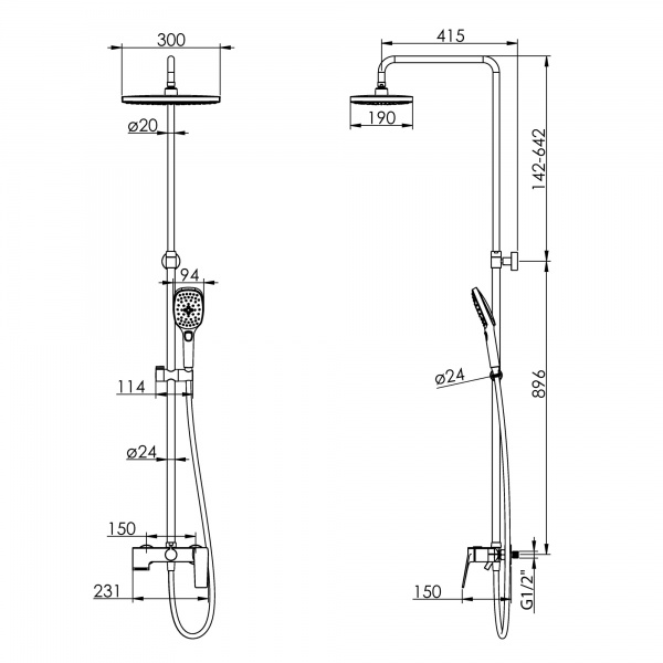 Душова система Imprese BILA DESNE T-10301SQ зі змішувачем хром