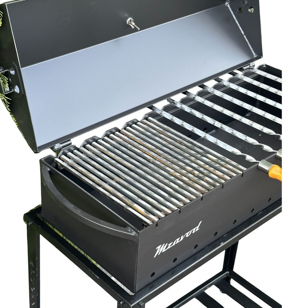 Мангал-барбекю Metalzavod с термометром и разборной дровницей на 12 шампуров 4 мм