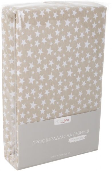Простынь на резинке трикотажная Звезды 160x200 см бежевый с принтом Homeline 