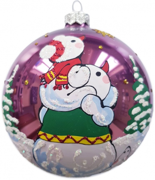 Шар новогодний Юріта Снеговики d 110 мм сиреневый E100213M