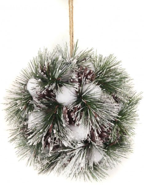 Декорация новогодняя Омела с хвоей шишками белыми шарами 20 см RS1Q1549 