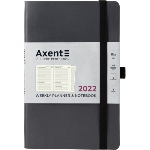 Еженедельник 2022 Partner Soft А5- серый Axent