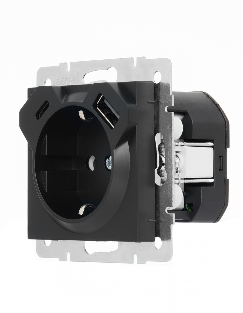 Розетка побутова + USB із заземленням Lezard Vesna IP20 чорний 742-4288-181TC