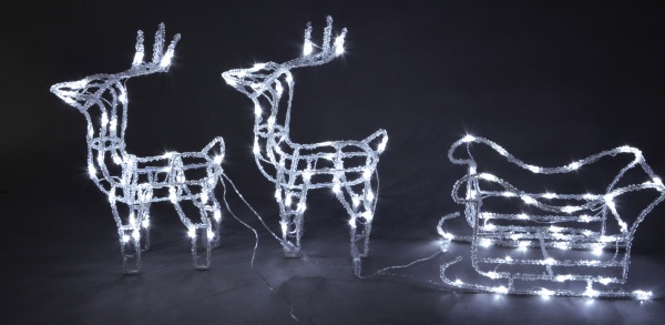 Декорация новогодняя светодиодная металлическая олени и сани светодиодная (LED) 120 ламп 60 см 