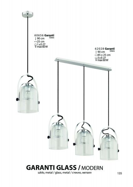 Люстра підвісна ALFA Garanti Glass 3x60 Вт E27 хром 62028 