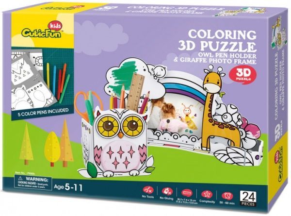 3D-конструктор CubicFun Підставка для олівців Сова та фоторамка Жираф