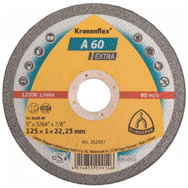 Круг відрізний по металу Klingspor A60 Extra  125x1,0x22,2 мм