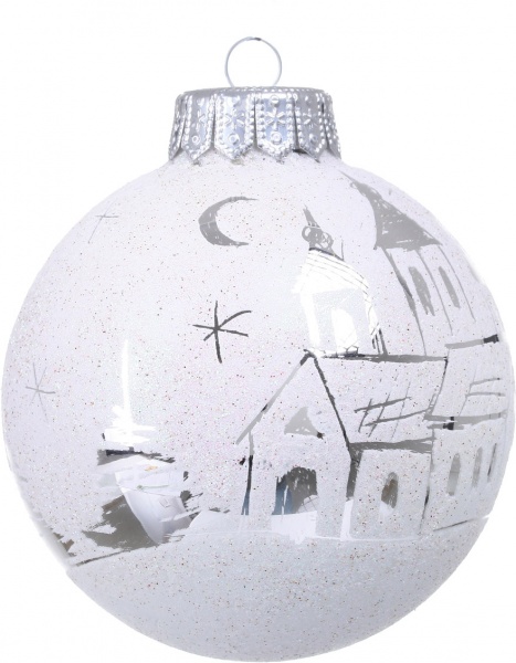 Куля новорічна сніжна колекція скляна d 100 мм білий