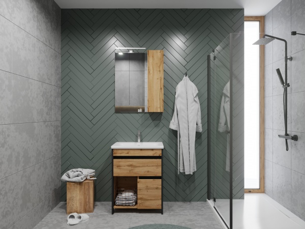 Тумба підлогова ЮВЕНТА Тумба Bronx - 80 дуб Вотан з умивальником Soft-80