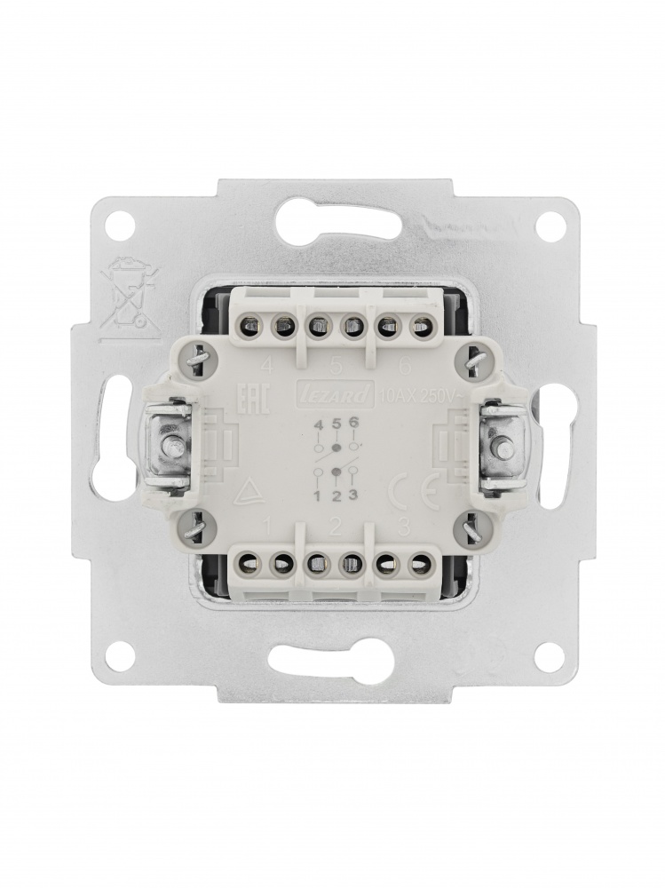 Выключатель проходной двухклавишный Lezard Vesna без подсветки серый 742-3588-106