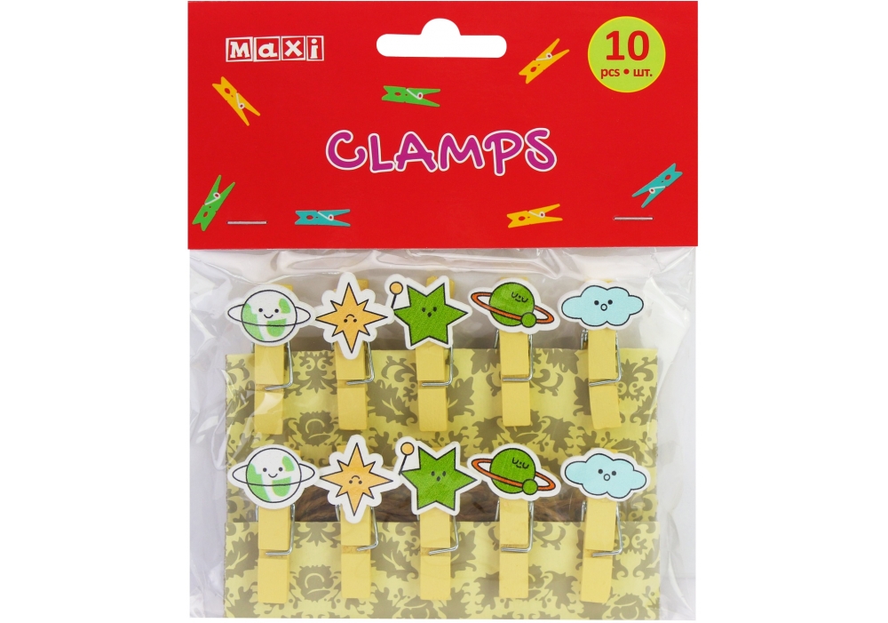 Прищіпки декоративні Universe 10 шт. з мотузкою MX62788 Maxi