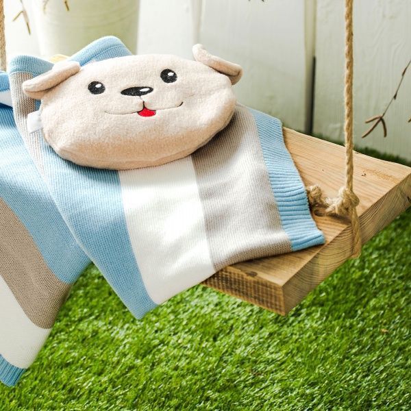 Плед IDEIA вязаный Малыш + шапочка 70х90 см голубой 8000029909 