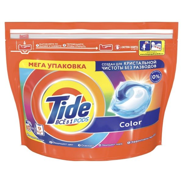 Капсулы для машинной стирки Tide Все-В-1 Color 60 шт