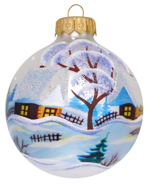 Куля скляна з пейзажним малюнком 80 мм білий із сріблястим 80Dпз(2)/1